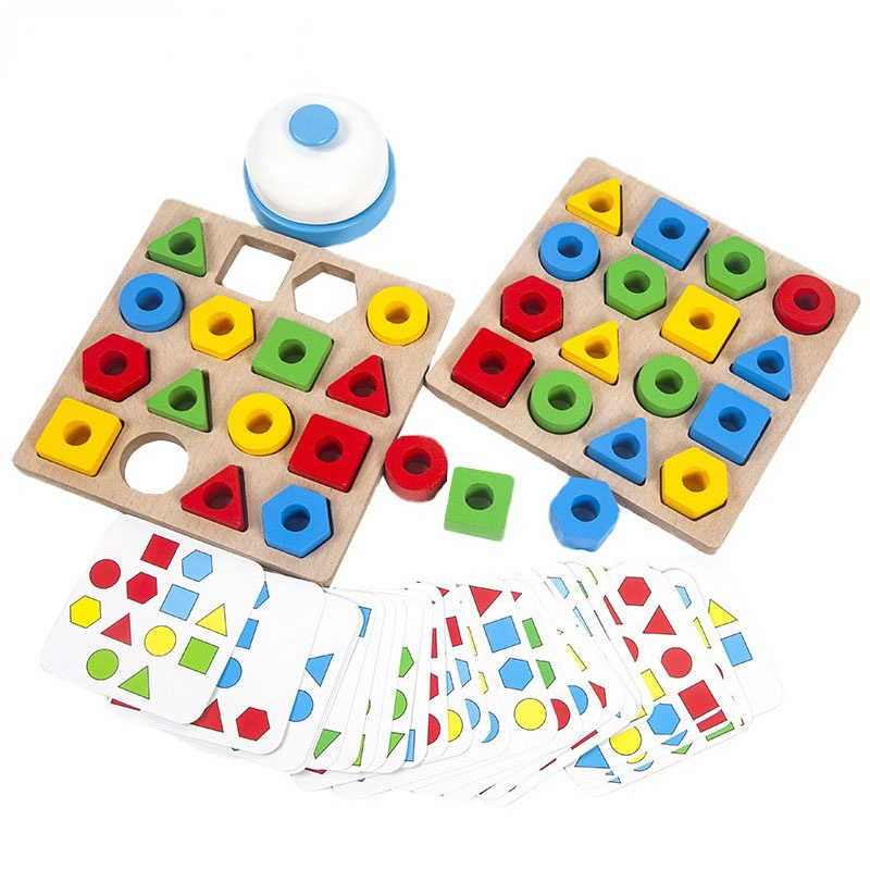 Kids Geometric Shape Color Matching Puzzle Baby Montessori Educational Learning Wooden Toys for Children Interactive Battle Game
