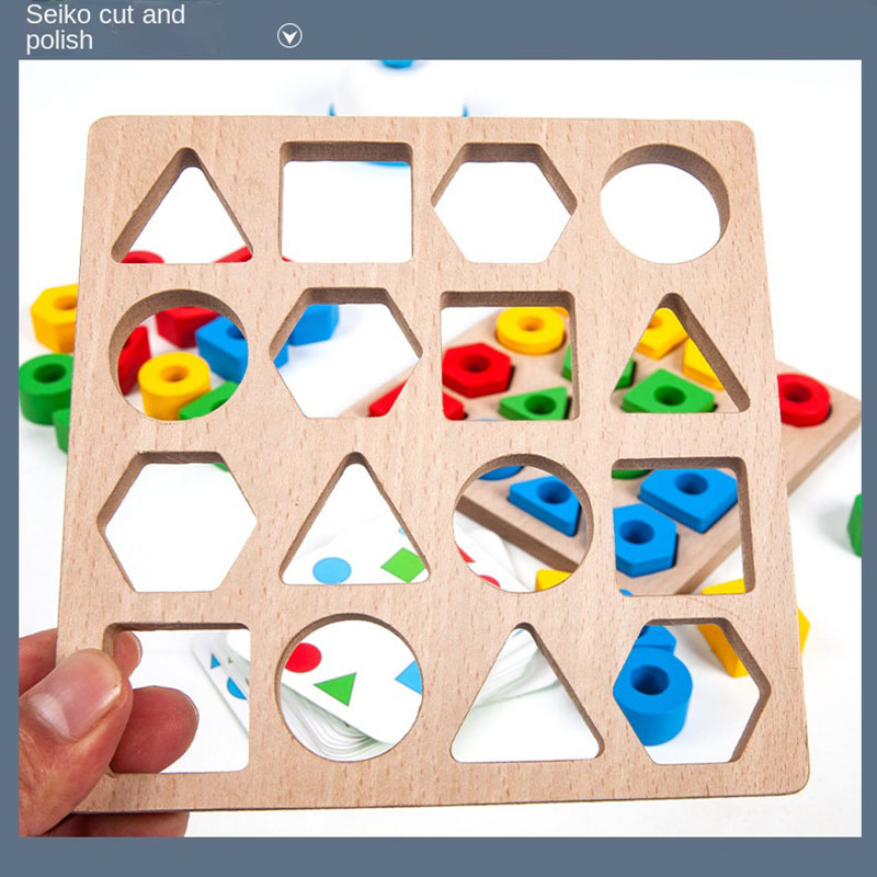 Kids Geometric Shape Color Matching Puzzle Baby Montessori Educational Learning Wooden Toys for Children Interactive Battle Game