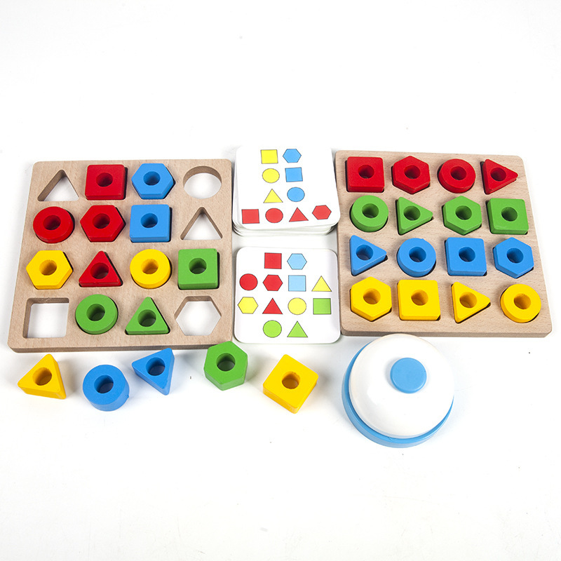 Kids Geometric Shape Color Matching Puzzle Baby Montessori Educational Learning Wooden Toys for Children Interactive Battle Game