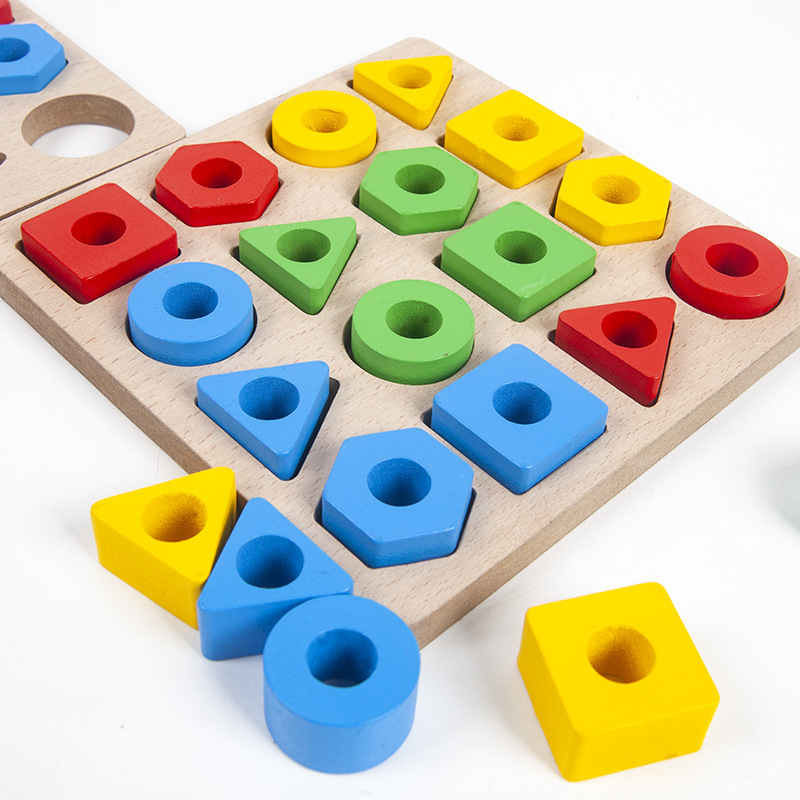 Kids Geometric Shape Color Matching Puzzle Baby Montessori Educational Learning Wooden Toys for Children Interactive Battle Game