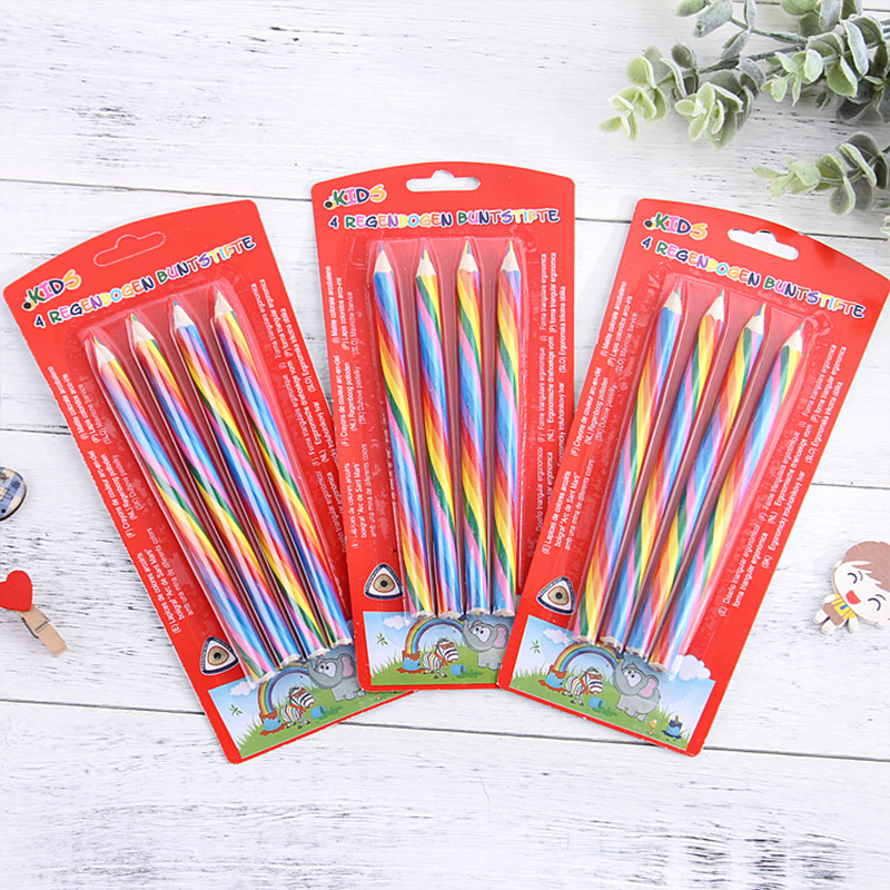 4pcs/pack Kawaii 4 Color Concentric Rainbow Pencil Crayons Colored Pencil Set Art School Supplies for Painting Graffiti Drawing