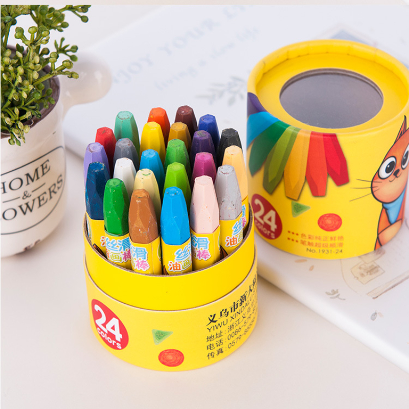 24 Color Oil Pastel Crayons Children Baby Graffiti Soft Oil Paint Brush Barrel School Art Drawing Stationery