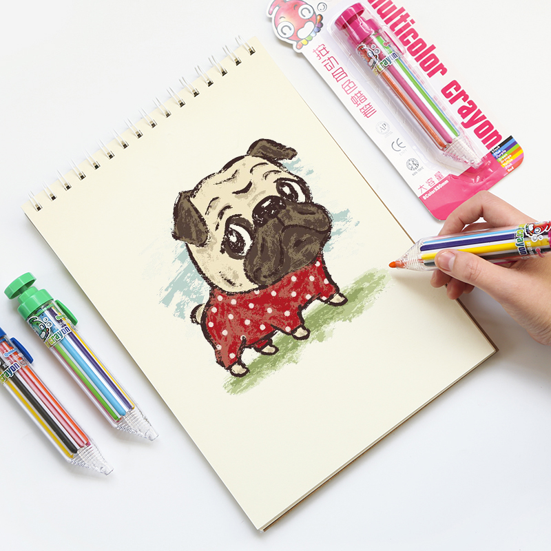 2Pcs 8 In 1 Multicolor Crayons Creative Push Style DIY Replaceable Oil Pastel Colored Pencil for Kids Graffiti Painting Tools