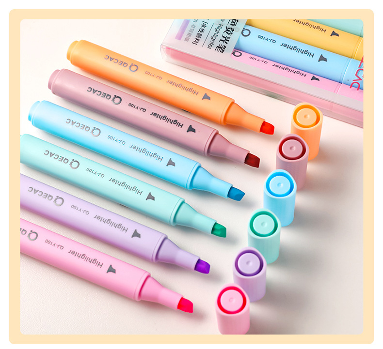 6pcs/set  student soft head drawing key marker pen painting graffiti colored pencil office learning marker pen Highlighter