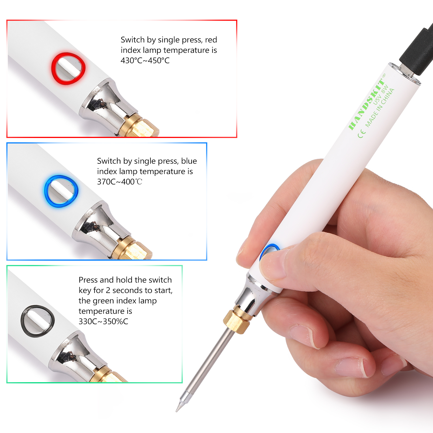 8W 5V Soldering Iron USB Charging Electric Soldering Iron Kit Digital Welding Iron Tool Temperature Adjustable + Stand/ Tin Wire