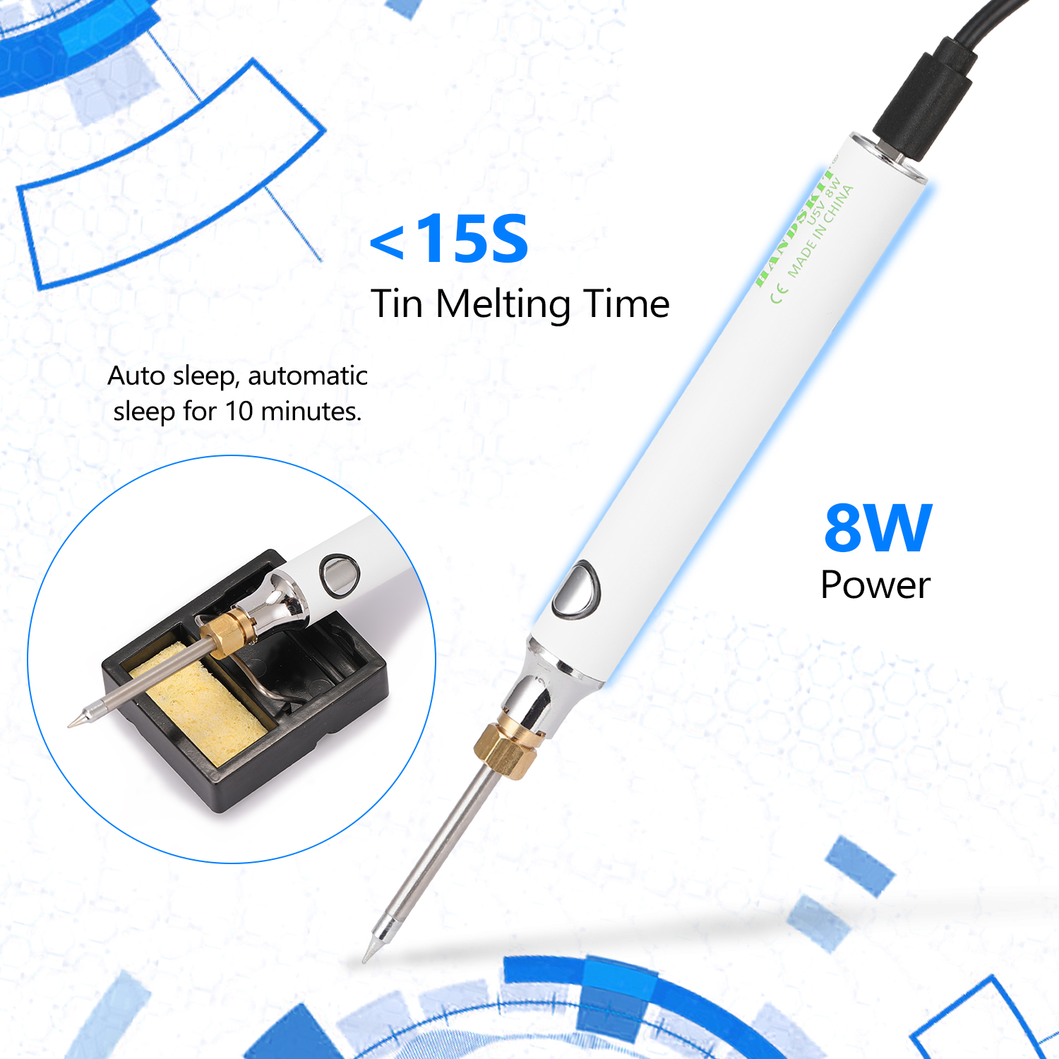 8W 5V Soldering Iron USB Charging Electric Soldering Iron Kit Digital Welding Iron Tool Temperature Adjustable + Stand/ Tin Wire