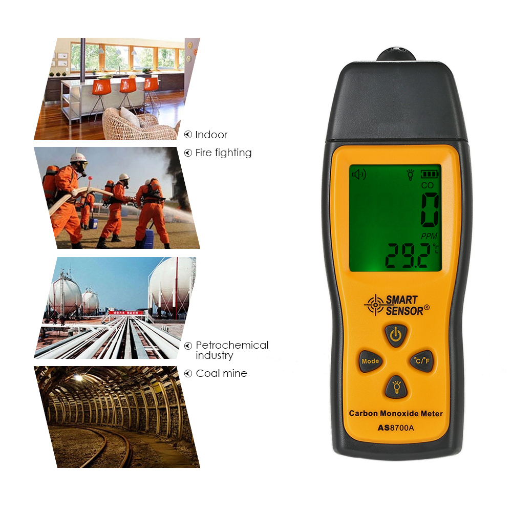 SMART SENSOR CO Detector Handheld Carbon Monoxide Meter with High Precision CO Gas Tester Monitor Detector Gauge Sound Alarm