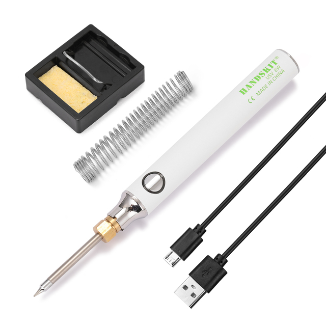 8W 5V Soldering Iron USB Charging Electric Soldering Iron Kit Digital Welding Iron Tool Temperature Adjustable + Stand/ Tin Wire