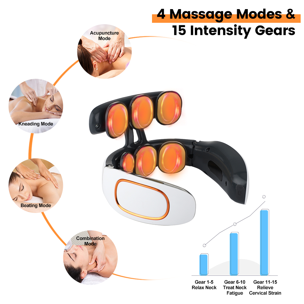 6 Heads Electric Neck Shoulder Back Pulse Massager with Heat Pain Relief Relaxation TENS Cervical Massager with Remote Control