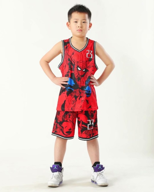 Summer Children's Jersey Baby Boys Cartoon Spiderman Number 23 Basketball Clothes Child 3-12 Years Basketball Sports Set