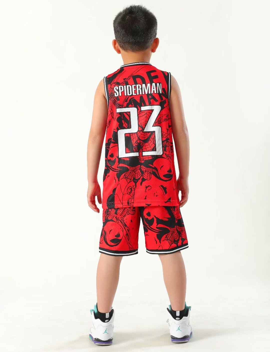 Summer Children's Jersey Baby Boys Cartoon Spiderman Number 23 Basketball Clothes Child 3-12 Years Basketball Sports Set