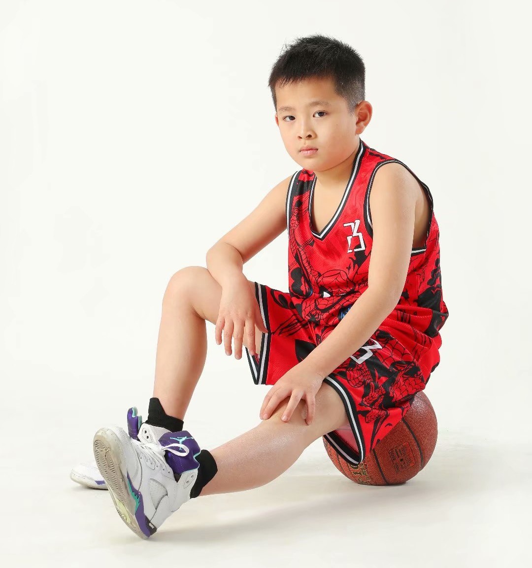 Summer Children's Jersey Baby Boys Cartoon Spiderman Number 23 Basketball Clothes Child 3-12 Years Basketball Sports Set