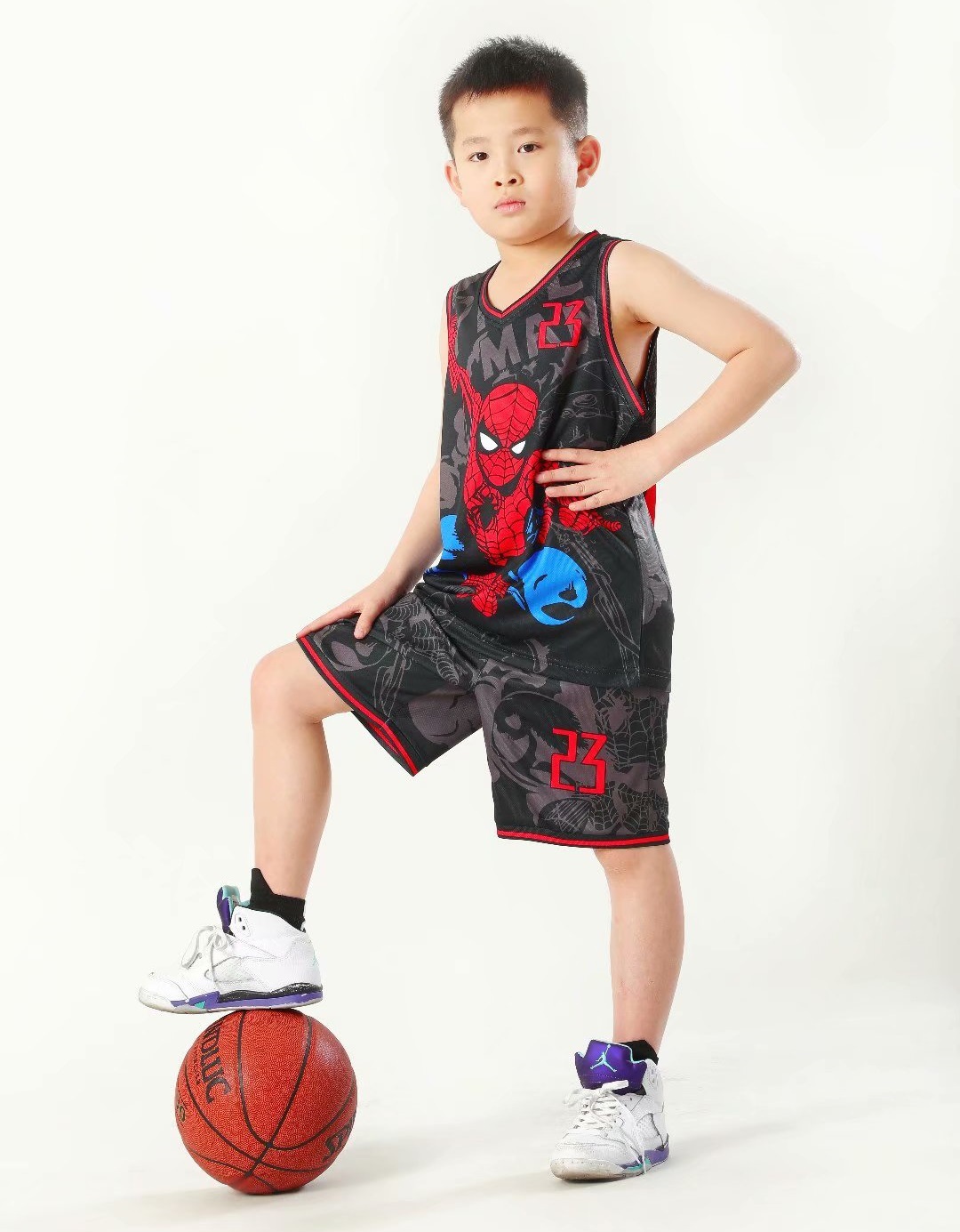 Summer Children's Jersey Baby Boys Cartoon Spiderman Number 23 Basketball Clothes Child 3-12 Years Basketball Sports Set