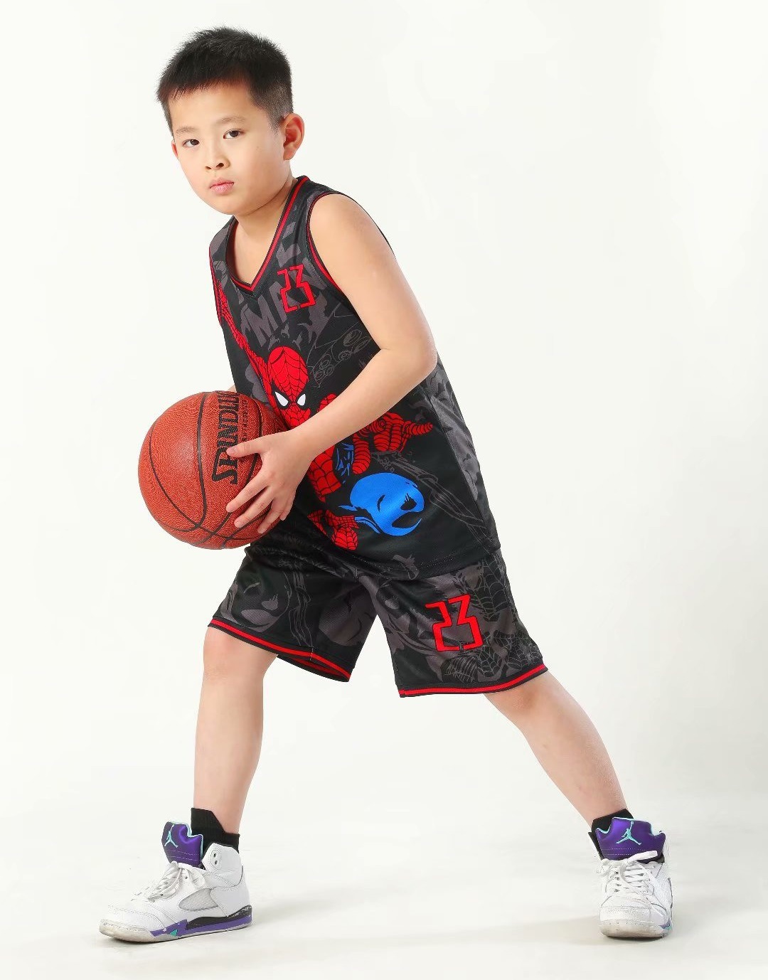 Summer Children's Jersey Baby Boys Cartoon Spiderman Number 23 Basketball Clothes Child 3-12 Years Basketball Sports Set