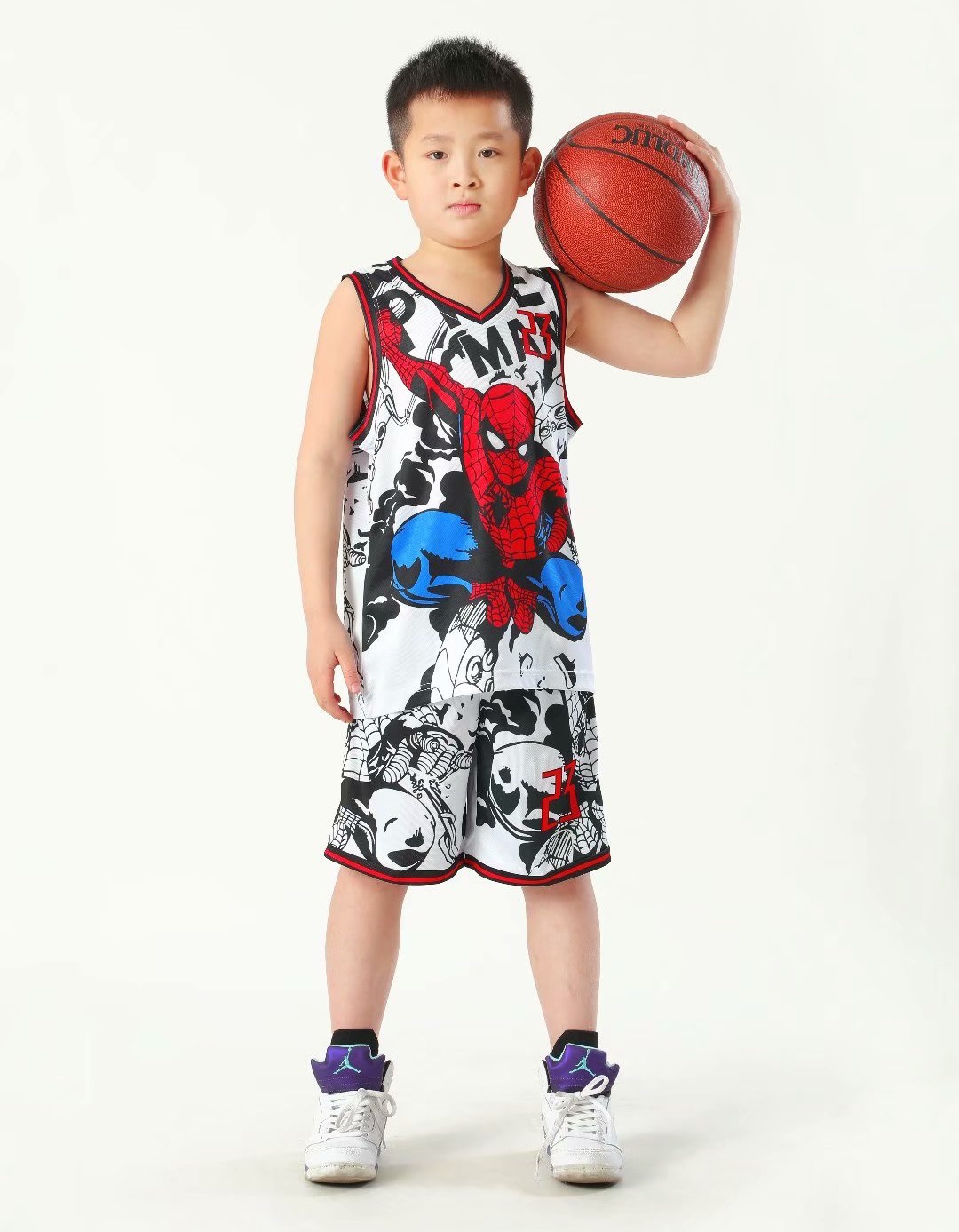 Summer Children's Jersey Baby Boys Cartoon Spiderman Number 23 Basketball Clothes Child 3-12 Years Basketball Sports Set