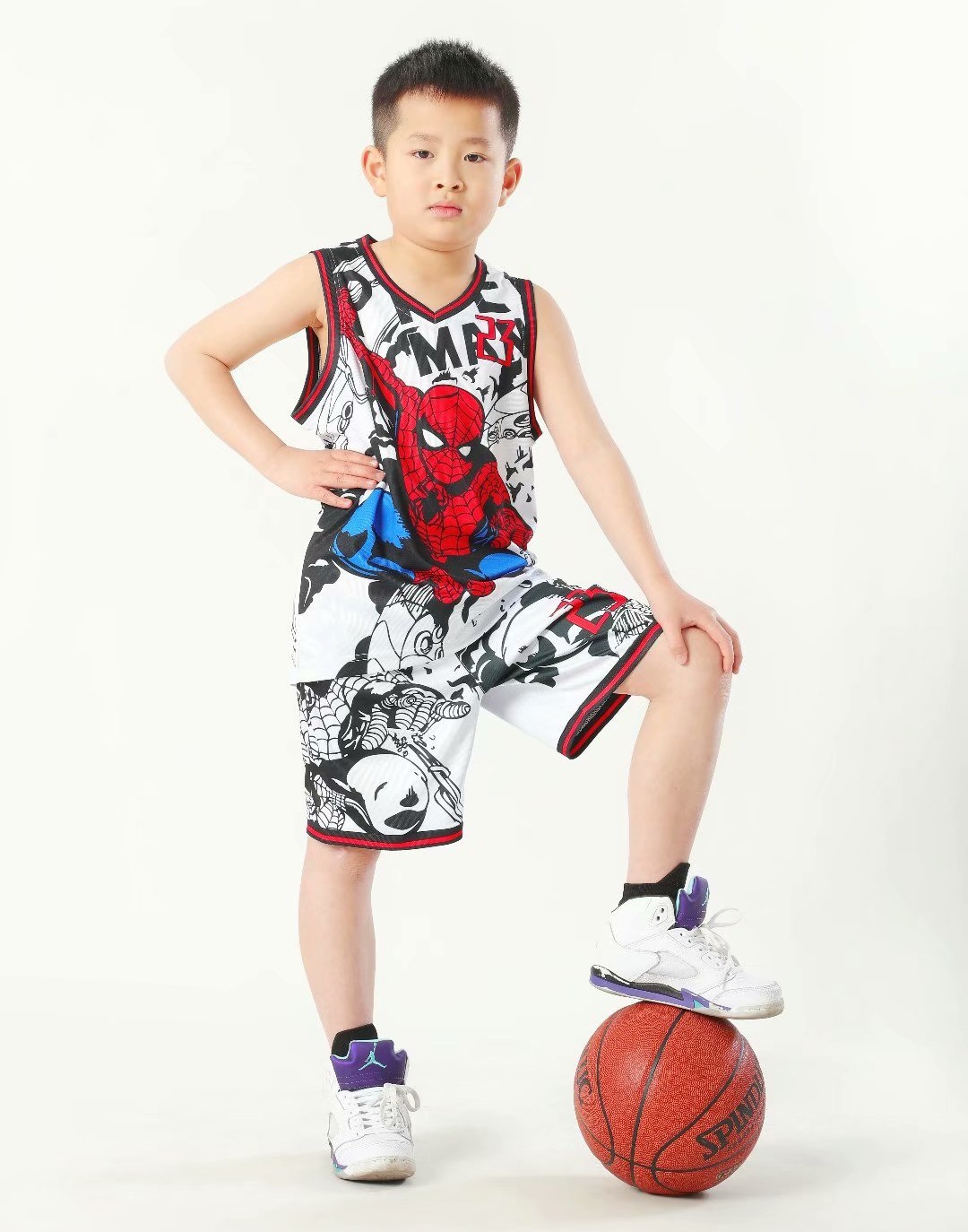 Summer Children's Jersey Baby Boys Cartoon Spiderman Number 23 Basketball Clothes Child 3-12 Years Basketball Sports Set