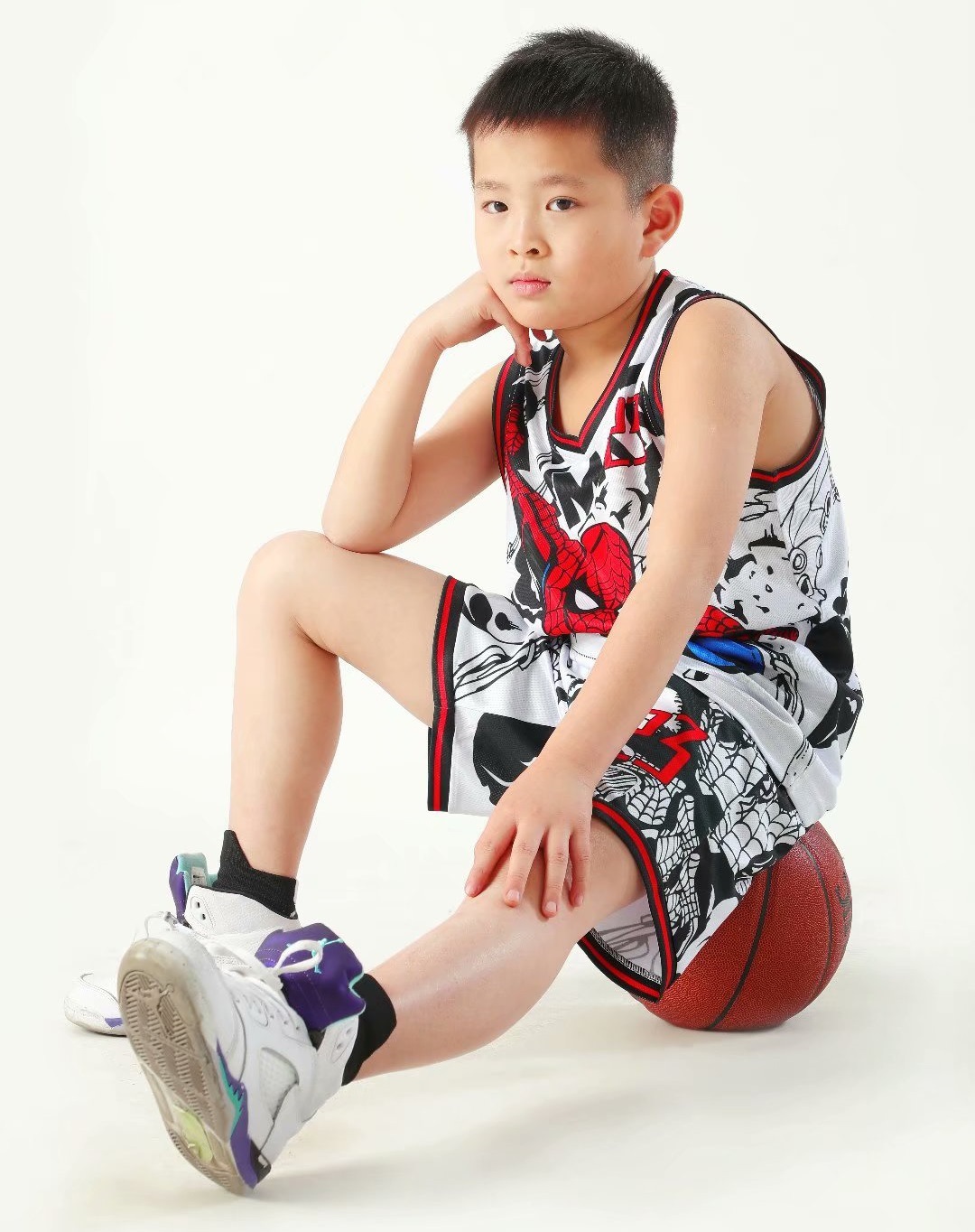 Summer Children's Jersey Baby Boys Cartoon Spiderman Number 23 Basketball Clothes Child 3-12 Years Basketball Sports Set
