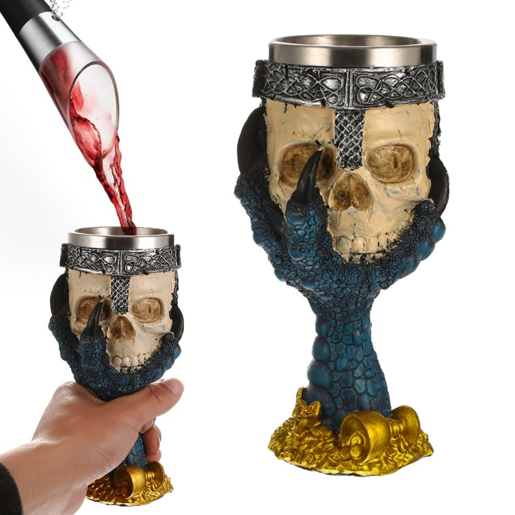 Gothic Resin Stainless Steel Skull Goblet Retro Wine Glass Cocktail Glasses Whiskey Cup Birthday Gifts Party Bar Drinkware