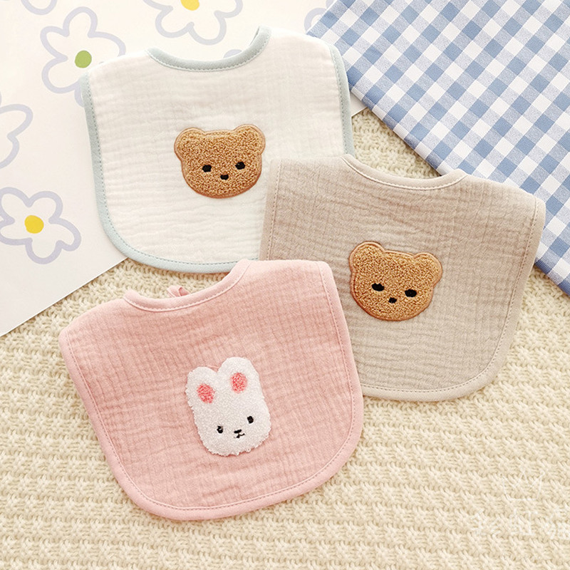 2pcs New Baby Bibs Cute Cartoon Bear Cotton Bib U Shape Newborn Feeding Smock Bandana Saliva Towel Children Kids Boy Girls Burp Cloth