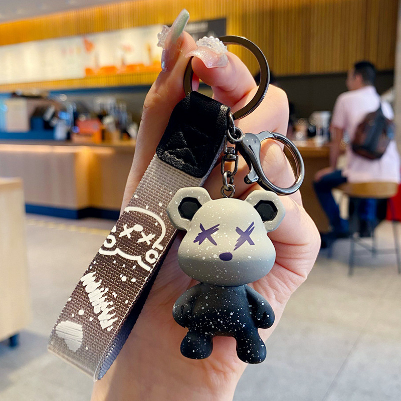 Cartoon creative chameleon bear glue dripping key chain fashion car key pendant cute small pendant