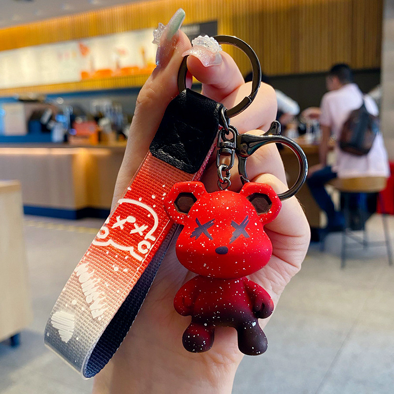 Cartoon creative chameleon bear glue dripping key chain fashion car key pendant cute small pendant