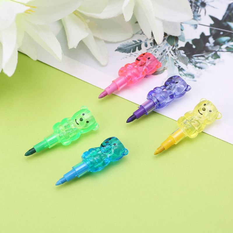 4Pcs 5 Colors Stacker Swap Cute bear crayon For School Children painting Toys