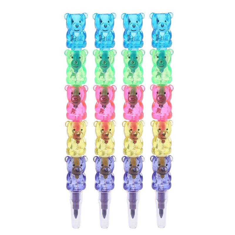 4Pcs 5 Colors Stacker Swap Cute bear crayon For School Children painting Toys