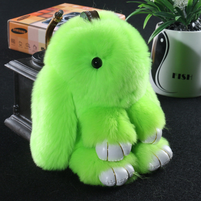 14cm Cute Pluff Bunny Keychain Genuine Rabbit Fur Key Chains for Women Bag Toys Doll Fluffy Pom Pom Lovely Pompom Keyring