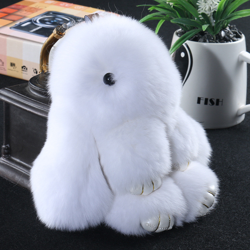 14cm Cute Pluff Bunny Keychain Genuine Rabbit Fur Key Chains for Women Bag Toys Doll Fluffy Pom Pom Lovely Pompom Keyring