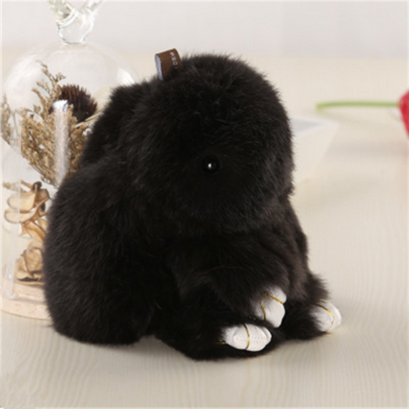 14cm Cute Pluff Bunny Keychain Genuine Rabbit Fur Key Chains for Women Bag Toys Doll Fluffy Pom Pom Lovely Pompom Keyring