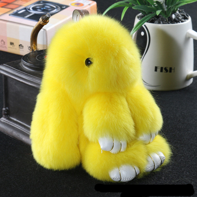 14cm Cute Pluff Bunny Keychain Genuine Rabbit Fur Key Chains for Women Bag Toys Doll Fluffy Pom Pom Lovely Pompom Keyring