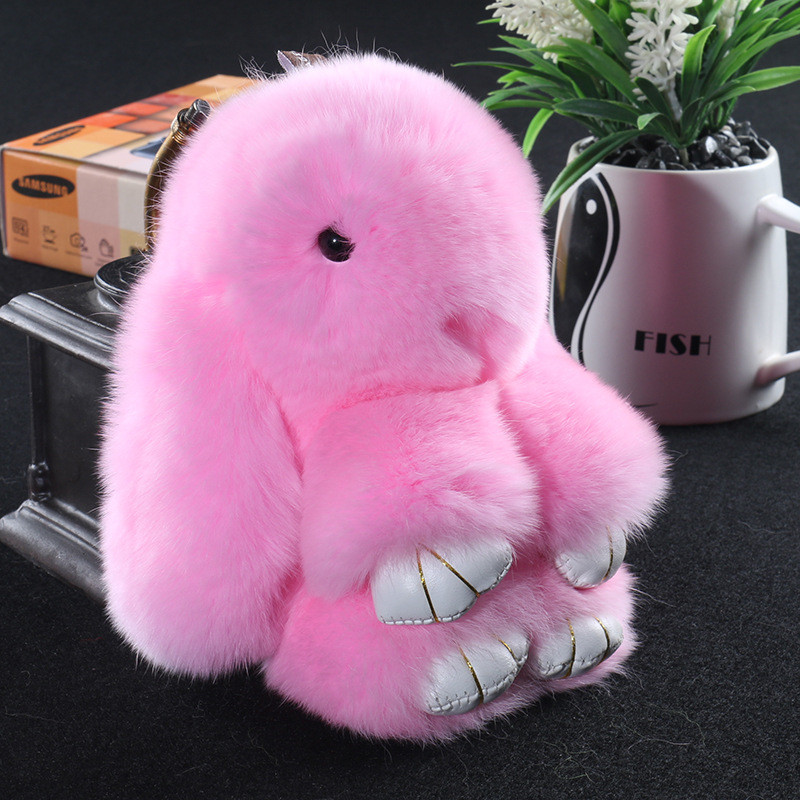 14cm Cute Pluff Bunny Keychain Genuine Rabbit Fur Key Chains for Women Bag Toys Doll Fluffy Pom Pom Lovely Pompom Keyring
