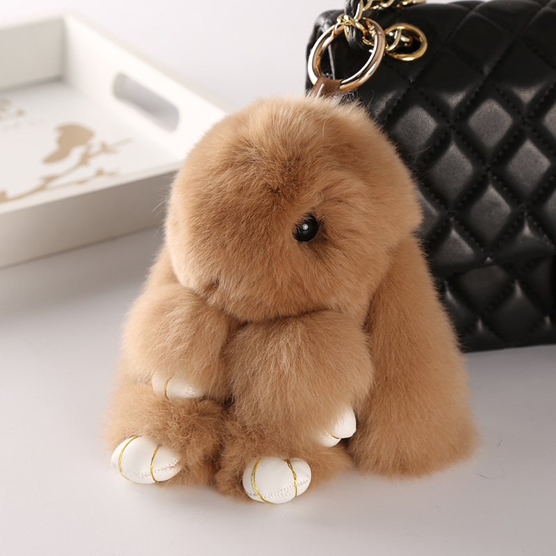 14cm Cute Pluff Bunny Keychain Genuine Rabbit Fur Key Chains for Women Bag Toys Doll Fluffy Pom Pom Lovely Pompom Keyring