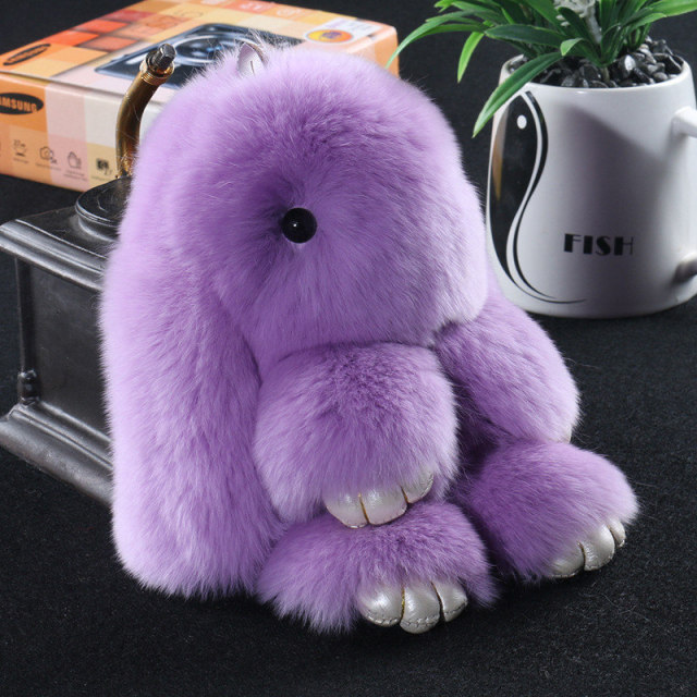 14cm Cute Pluff Bunny Keychain Genuine Rabbit Fur Key Chains for Women Bag Toys Doll Fluffy Pom Pom Lovely Pompom Keyring
