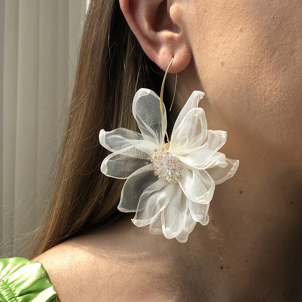 Holiday fengxianqi cloth art large Petal Flower Earrings Sen series Earrings female Korean temperament fresh Earrings