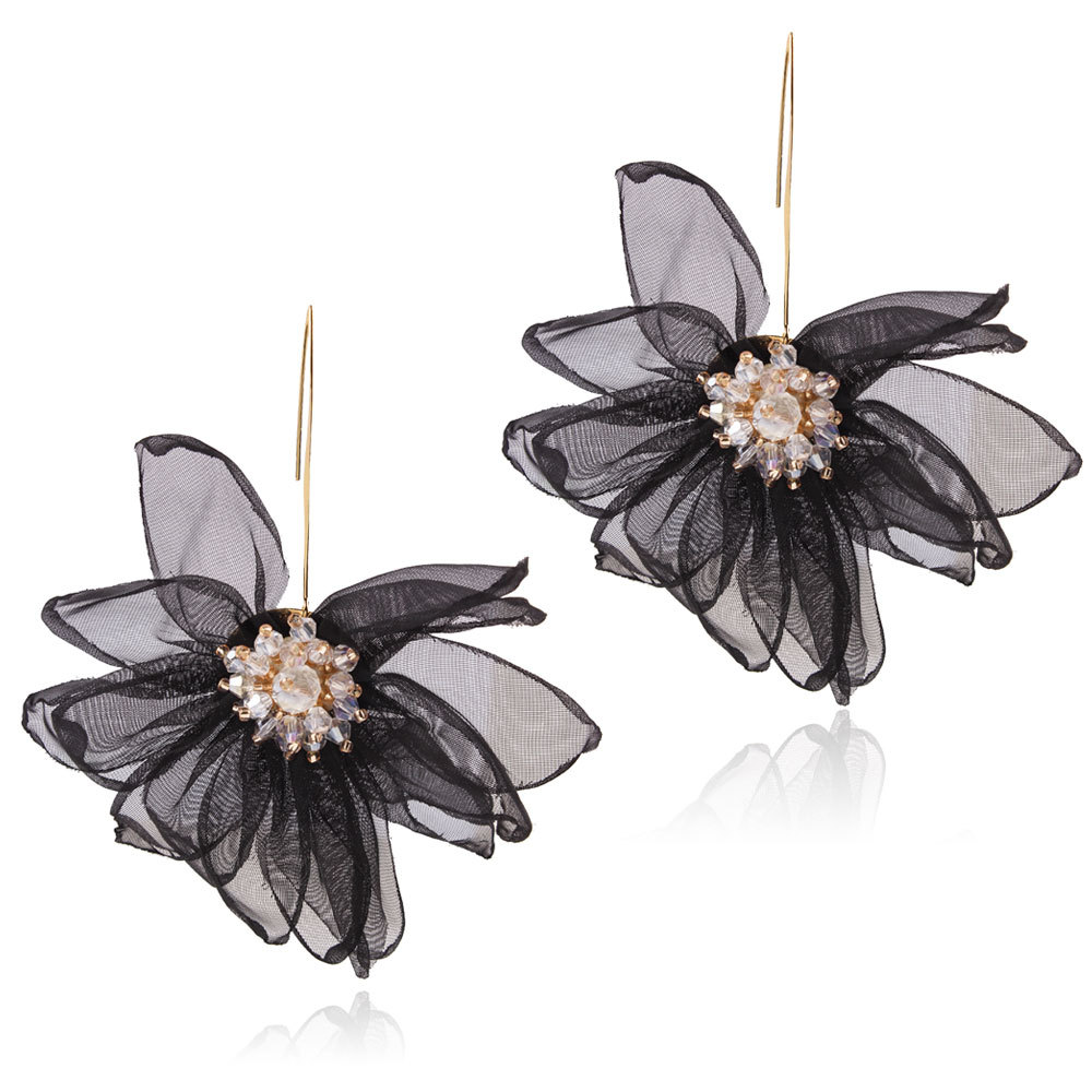 Holiday fengxianqi cloth art large Petal Flower Earrings Sen series Earrings female Korean temperament fresh Earrings