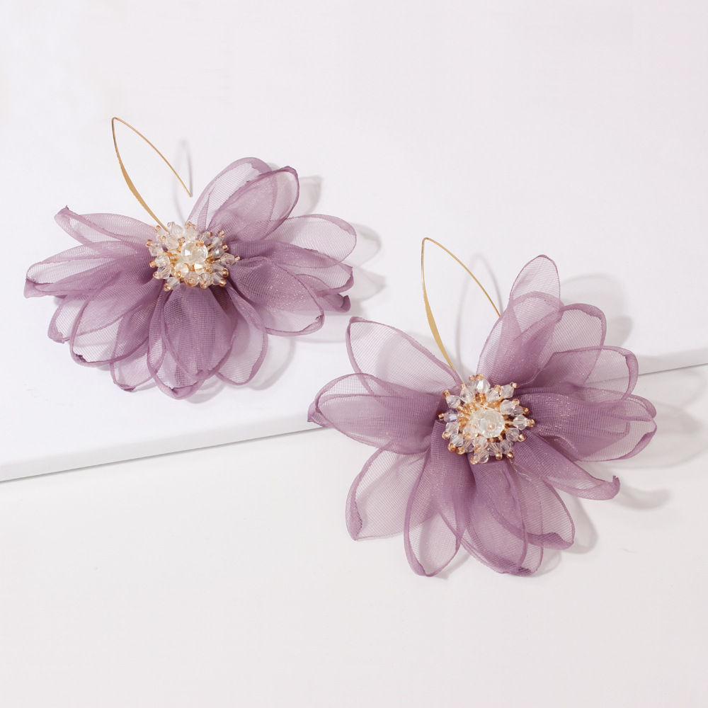 Holiday fengxianqi cloth art large Petal Flower Earrings Sen series Earrings female Korean temperament fresh Earrings