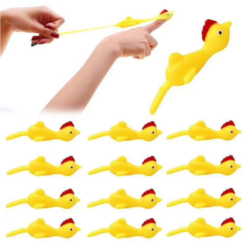 10pcs Novelty Catapulted Ejection Chicken Toy Light Rubber Finger Prank Flying Toy slingshot chicken finger toys Turkey Sticky