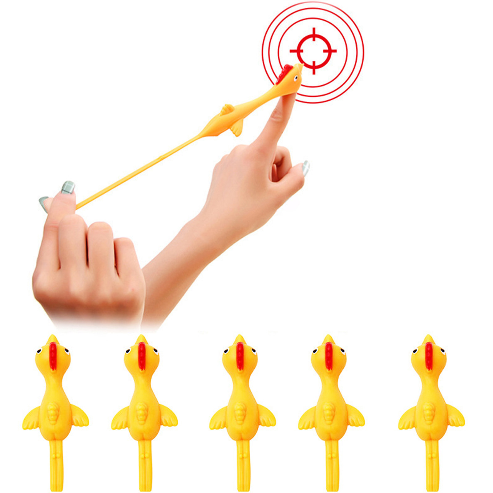 10pcs Novelty Catapulted Ejection Chicken Toy Light Rubber Finger Prank Flying Toy slingshot chicken finger toys Turkey Sticky