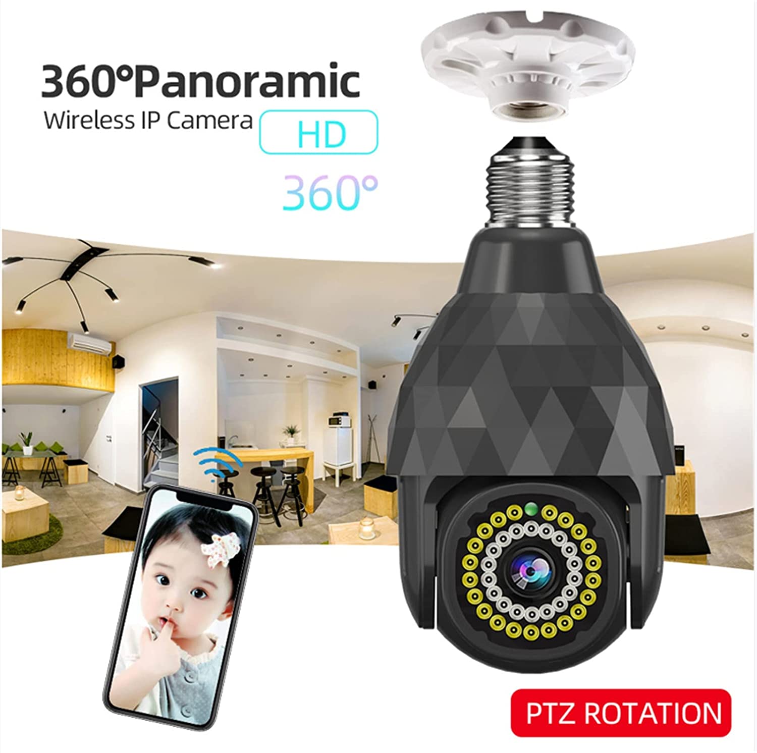 5MP V380 WiFi Camera Wireless 360 Panorana E27 Light IP Camera Bulb Home Security CCTV Surveillance Pet Camera Baby Monitor