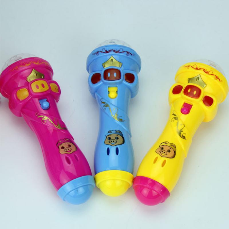 Projection Microphone Flashing LED Light Toy Torch Shape Starry Sky Light Stick Light Glowing Musical Toy Kids 2pcs