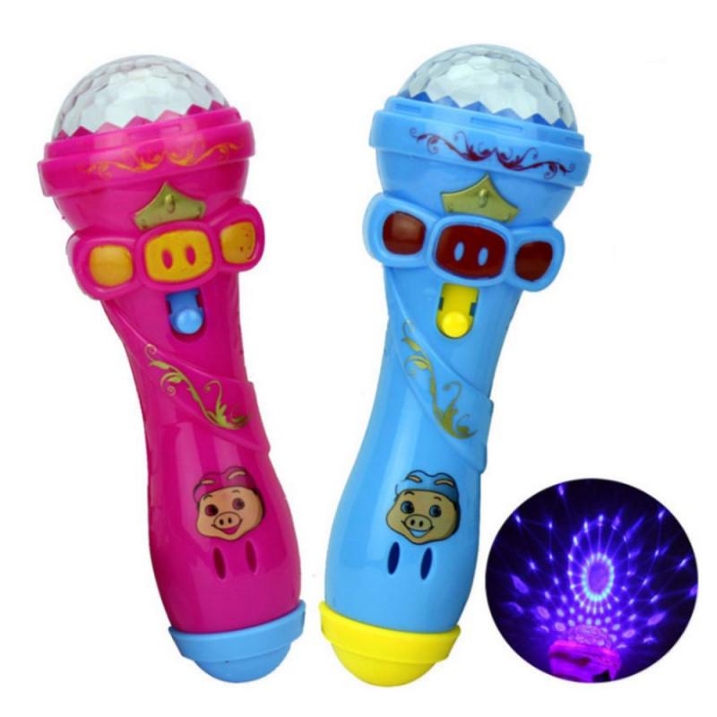 Projection Microphone Flashing LED Light Toy Torch Shape Starry Sky Light Stick Light Glowing Musical Toy Kids 2pcs