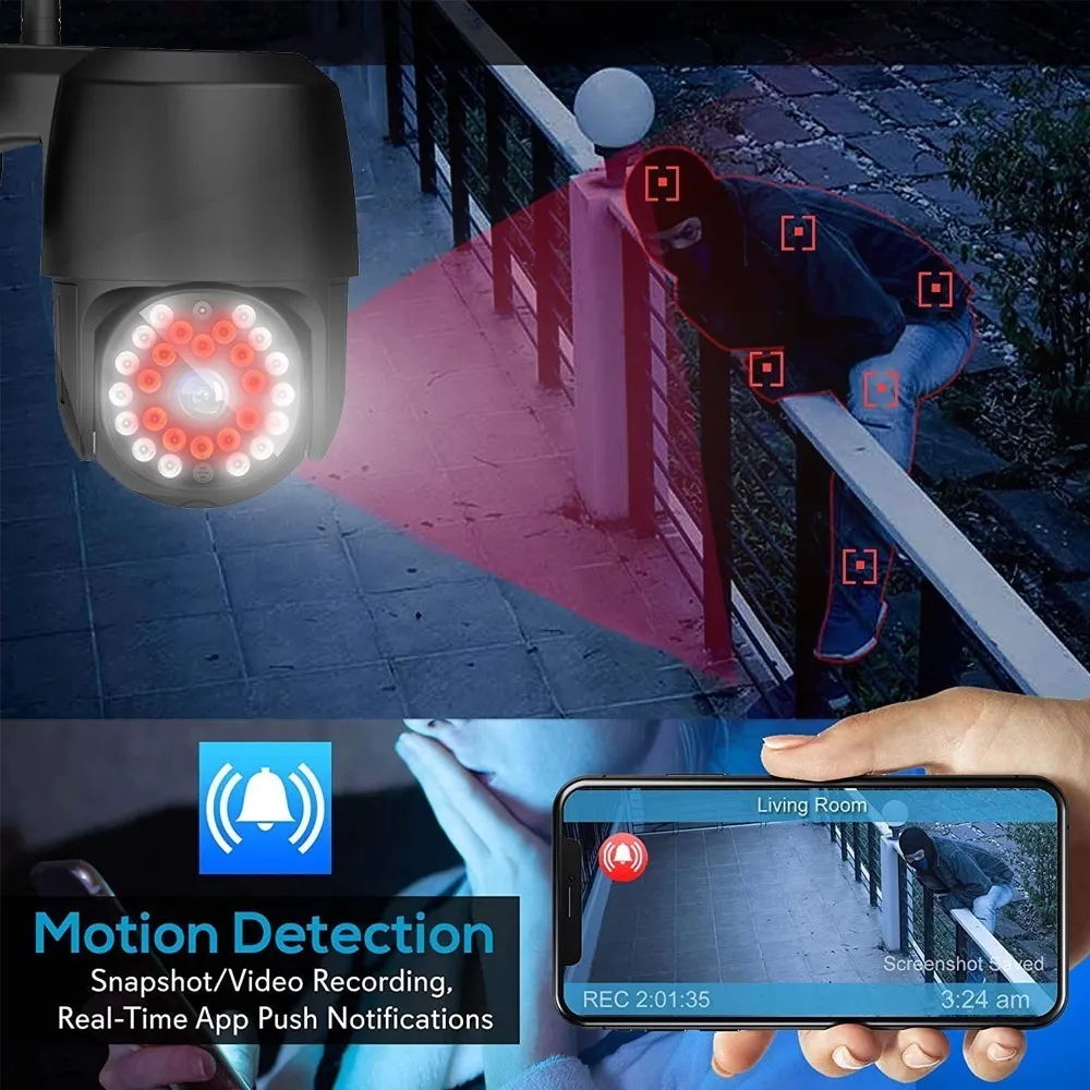 2MP PTZ Outdoor WiFi IP Camera 1080P H.265  Wireless 5X Digital Zoom Auto Tracking IR Night Vision Surveillance Security Camera