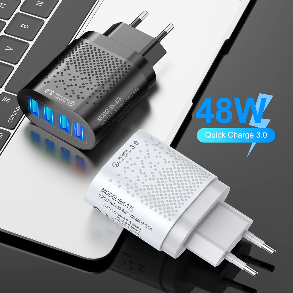 Portable 48W 4 USB Charger EU US Plug 5V 3A Fast Charging Wall Charger Adapter Mobile Phone For Iphone Ipad Mini Samsung Xiaomi