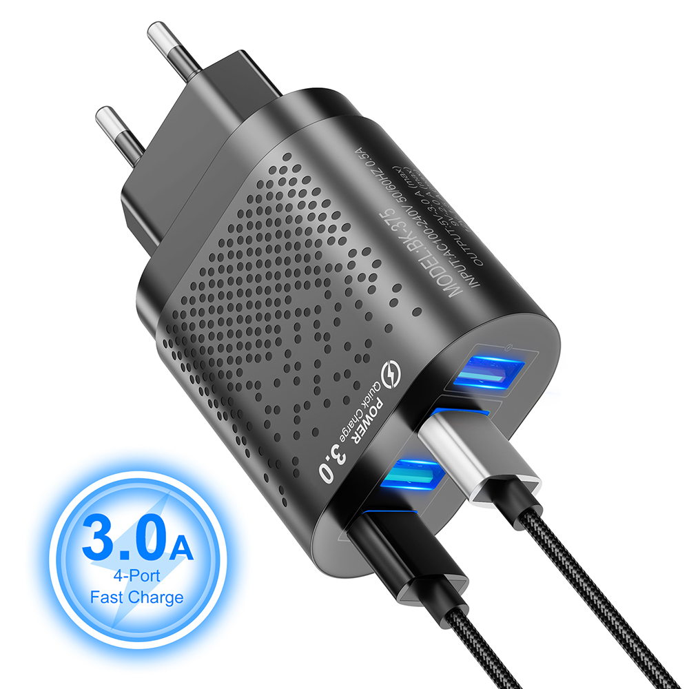 Portable 48W 4 USB Charger EU US Plug 5V 3A Fast Charging Wall Charger Adapter Mobile Phone For Iphone Ipad Mini Samsung Xiaomi