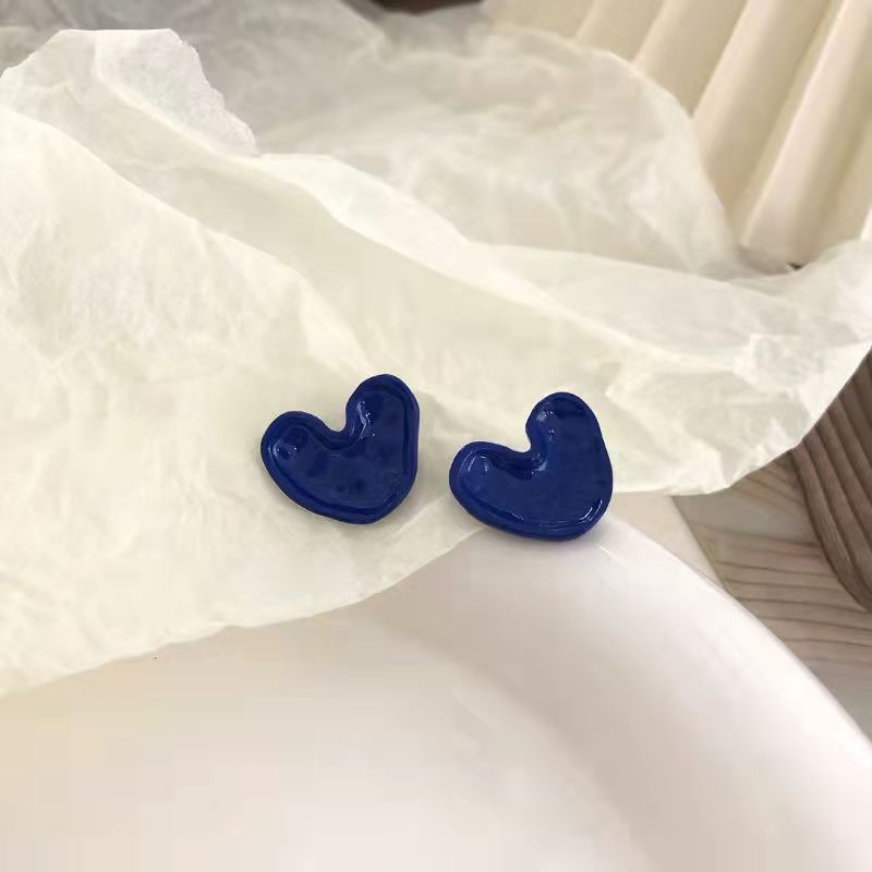 S925 silver needle punk hip hop small earrings simple Klein Blue Earrings female love retro Pierced Earrings 2pair