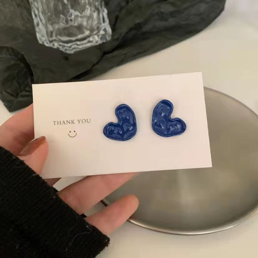 S925 silver needle punk hip hop small earrings simple Klein Blue Earrings female love retro Pierced Earrings 2pair