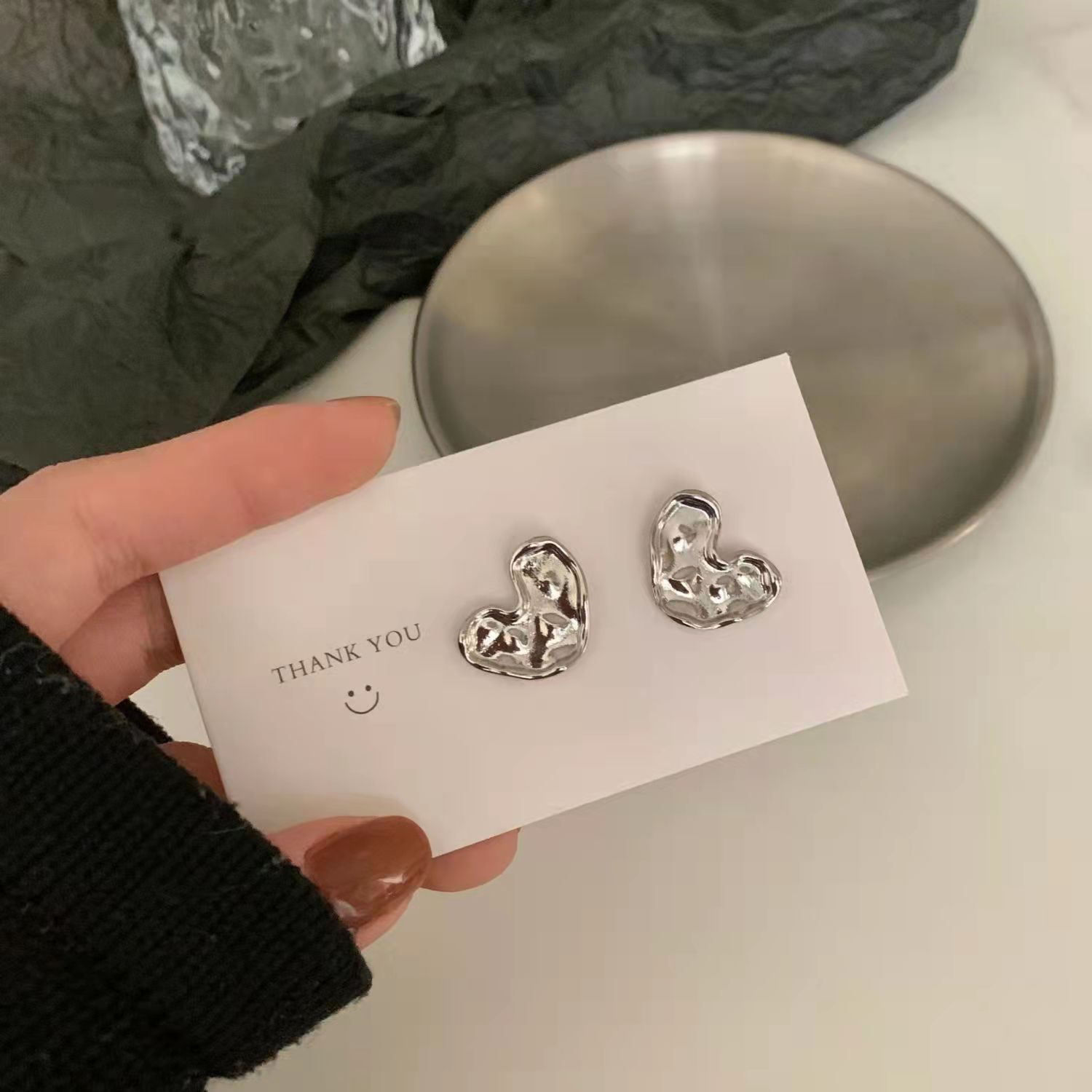 S925 silver needle punk hip hop small earrings simple Klein Blue Earrings female love retro Pierced Earrings 2pair