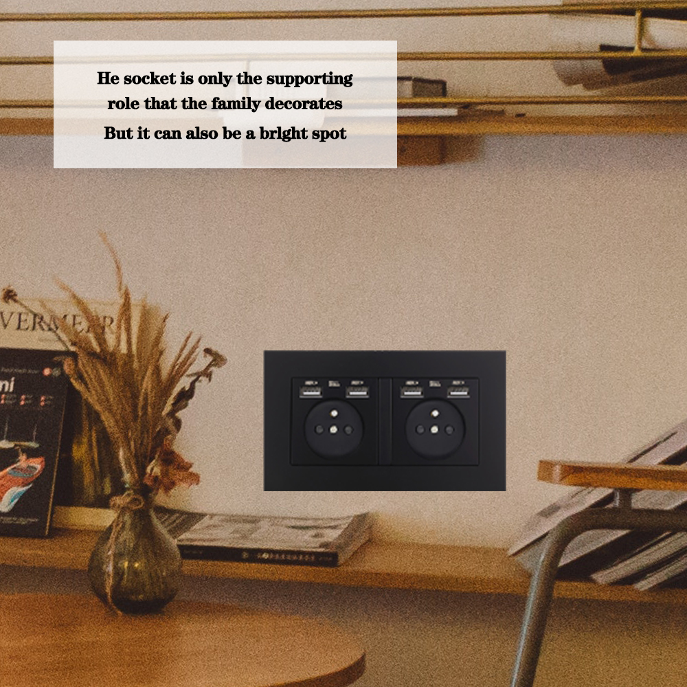 Standard USB socket panel , Double Outlet,16A Quality power panel AC 110~250V 146mm * 86mm,Double frame Wall USB Power Outlet