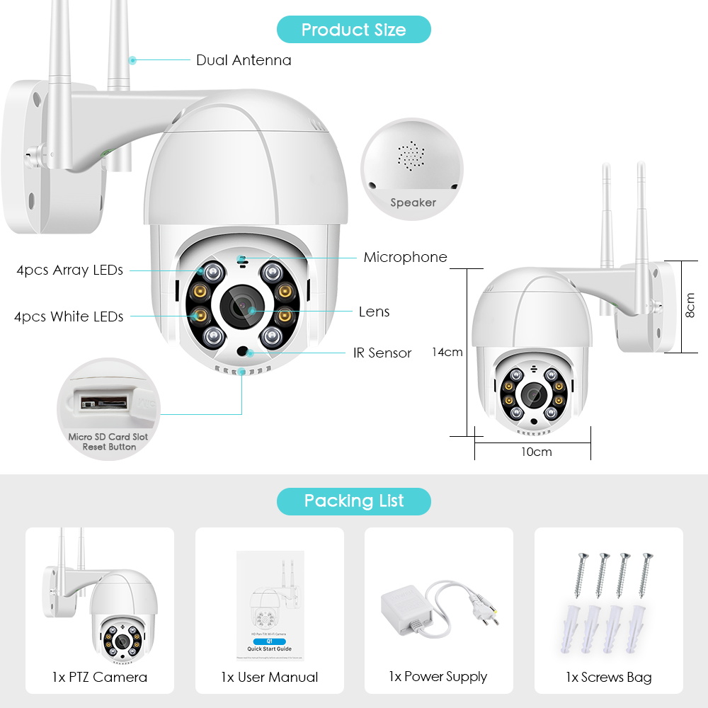 3MP PTZ WIFI IP Camera Outdoor 3MP Auto Tracking 4X Digital Zoom Wireless Security CCTV Camera Two Way Audio Home Surveillance